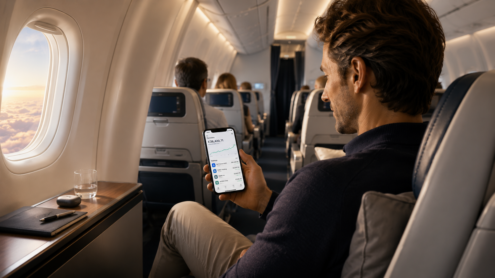 BUX app in airplane cabin